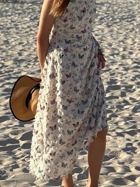 White Butterfly Print Summer Dress